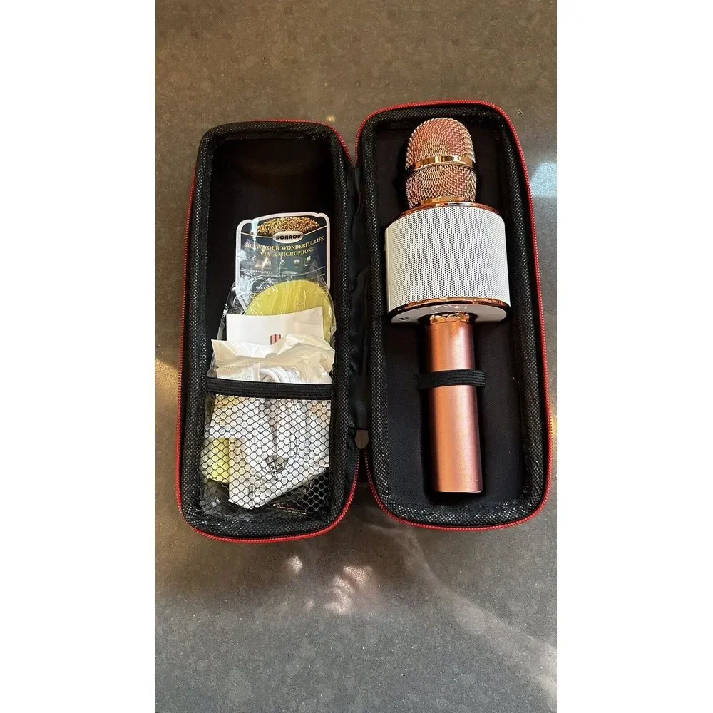 Bonaok Wireless Bluetooth Karaoke Microphone Portable Speaker Rose Gold USB